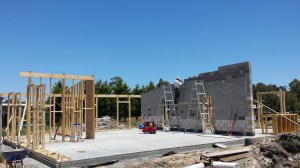 Matt cutting out the besser block for the ironbark timber beam
