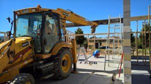 Bert putting the massive beam into place