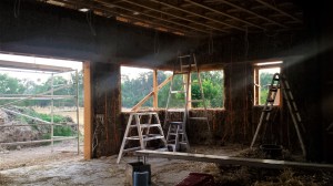 View of the kitchen with all the bales in