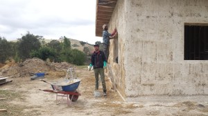 Matty and Joe patching up the walls