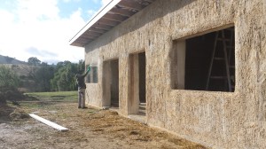 Val moistening the walls before second coat