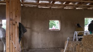 The interior back wall rendered and trowelled