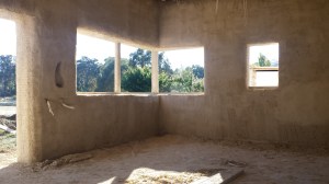 View of the kitchen with the second coat of render