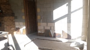 Winter lights on besser block wall